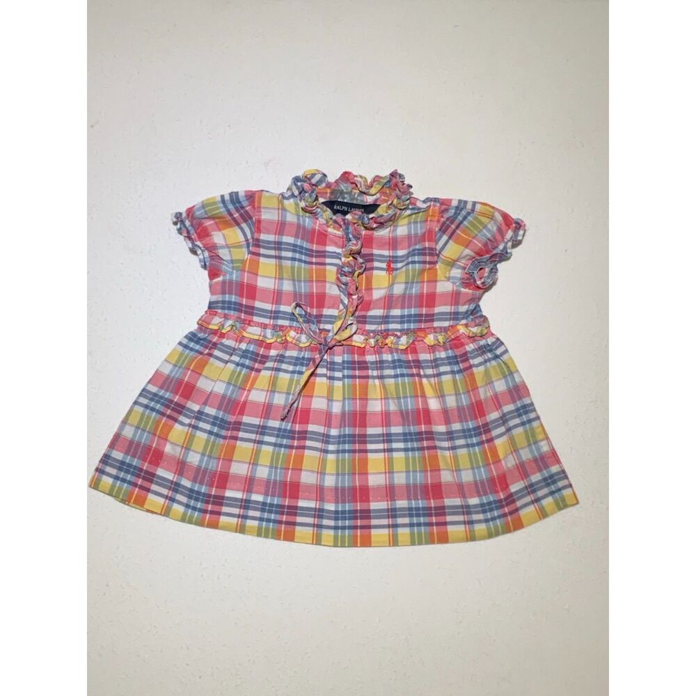 Ralph Lauren Baby Plaid Dress 12M Ruffle Detail